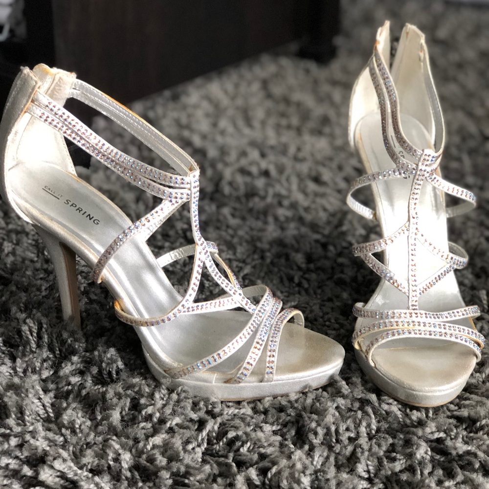 Call it Spring Silver Sparkly diamond heels